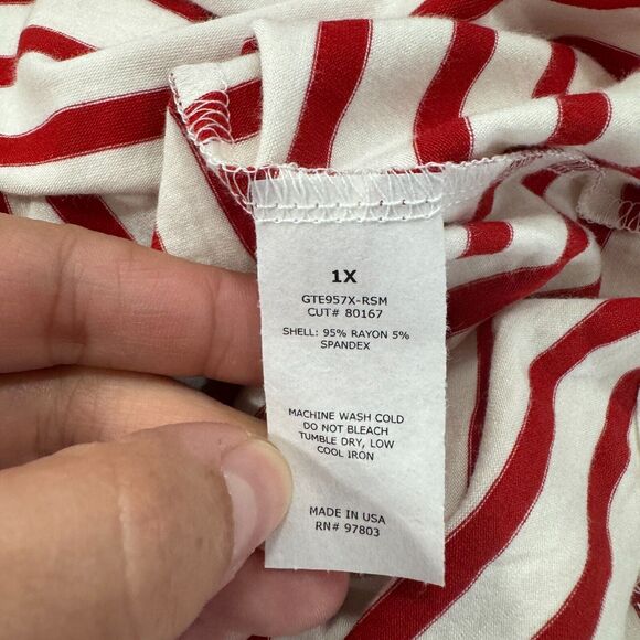 Womens Plus Size 1X Red White Striped Short Sleeve Top Blouse Casual - Picture 5 of 5